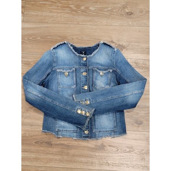 VTG GUESS Denim Jacket Women's Distressed Blue Sz M Gold Buttons Y2k Streetwear - Picture 7 of 12